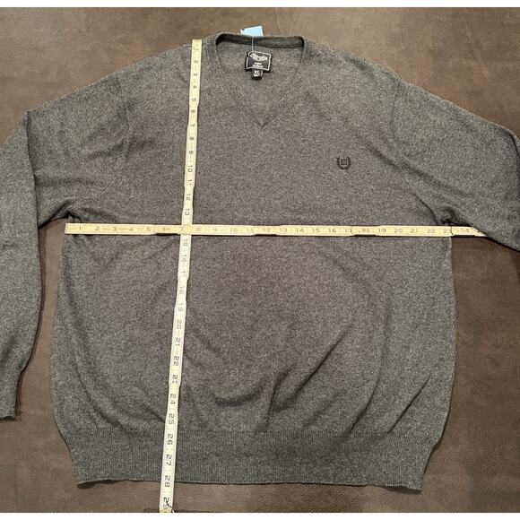 Chaps Sweater Cotton Cashmere Sz Large Gray V-Neck Long Sleeve Solid Stretch - Picture 3 of 5